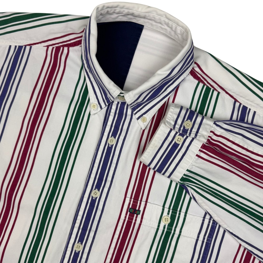 Men's Retro Multicolor Vertical Striped Button Down Shirt Preppy Ivy League